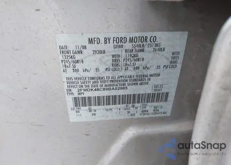 2009 Ford Edge Sel from USA, damaged, VIN 2FMDK48C89BA52985
